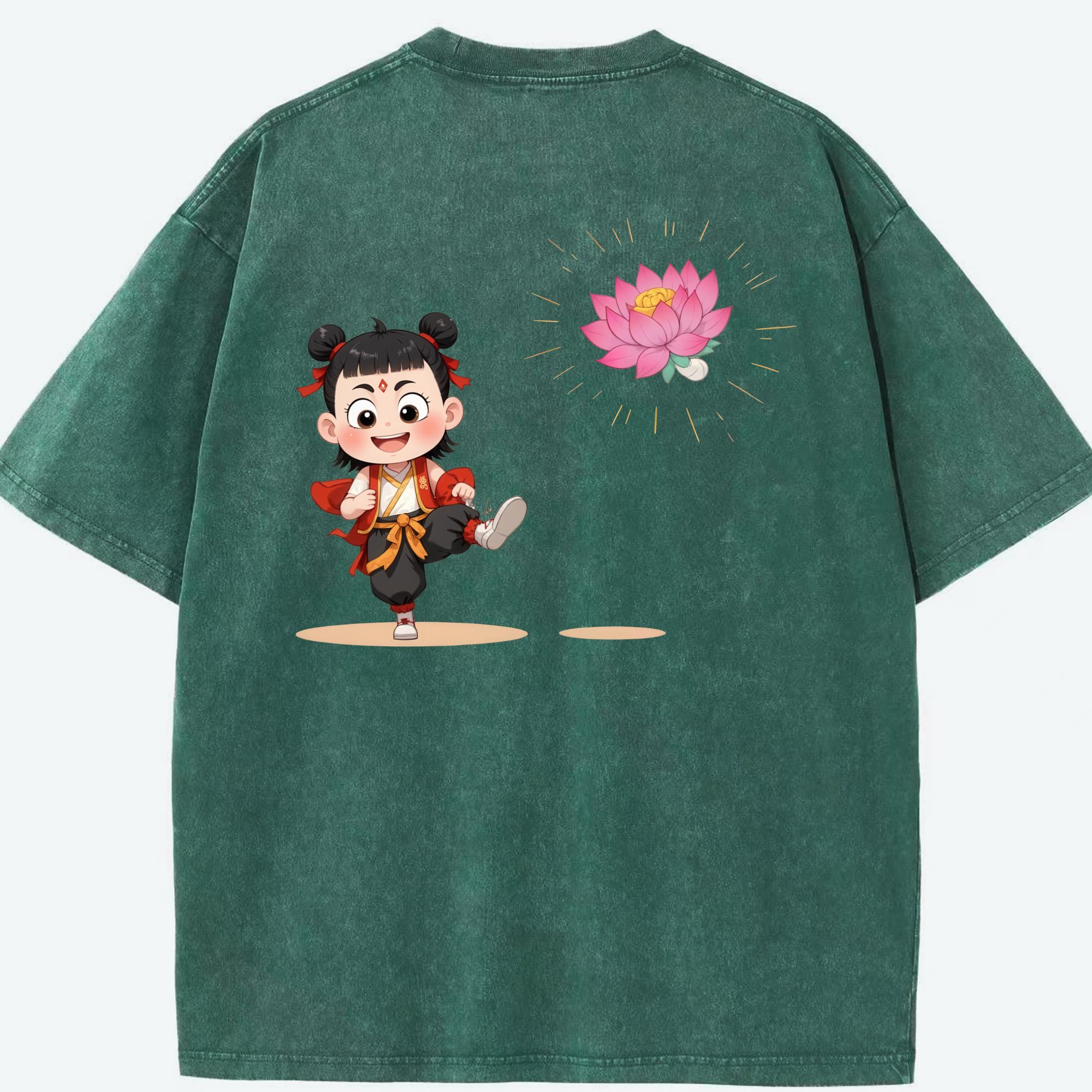（画像用） Ne Zha 2 ナタ 魔童の大暴れ 綿100% ヴィンテージ風 半袖Tシャツ（背面プリント）